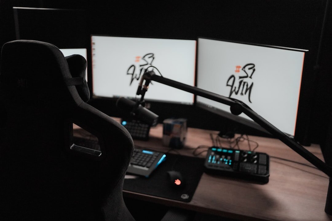 Professional broadcast studio with multiple monitors and camera equipment